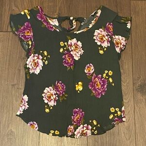 Green and purple floral blouse